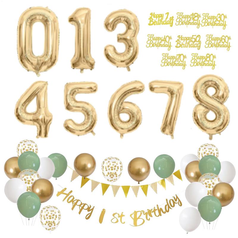 Party Banner Gold - 28 szt. Zestaw dekoracji urodzinowych Balon